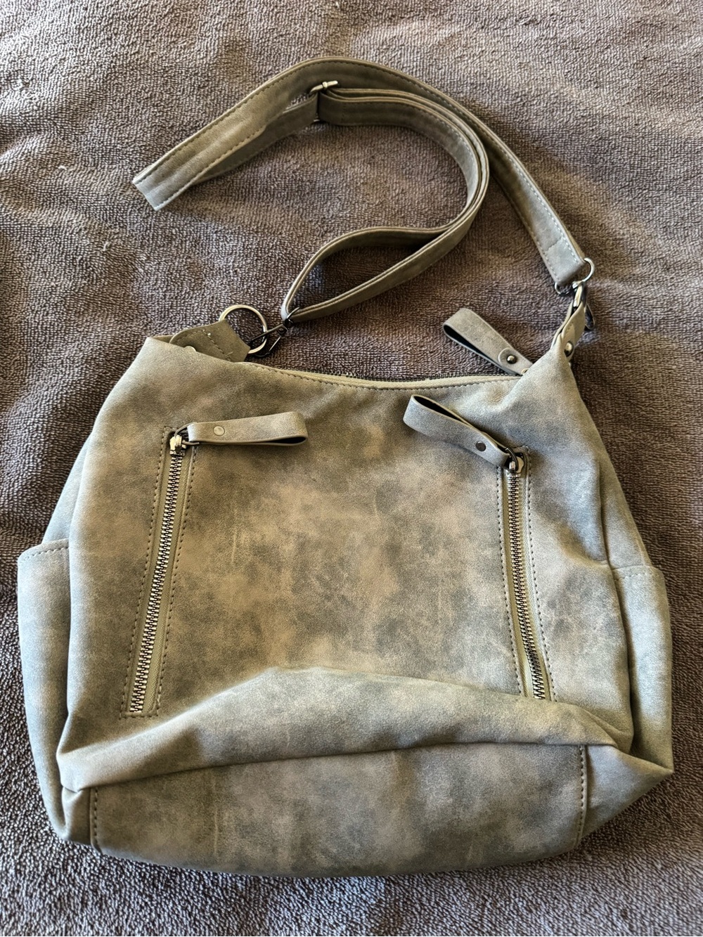 Suede-Textured Olive Shoulder Bag - Women